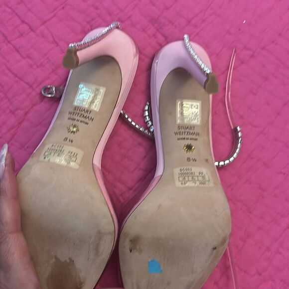 Stuart Weitzman Pink Clear Heels with Rhinestone Strap, US8,5 - Picture 11 of 12